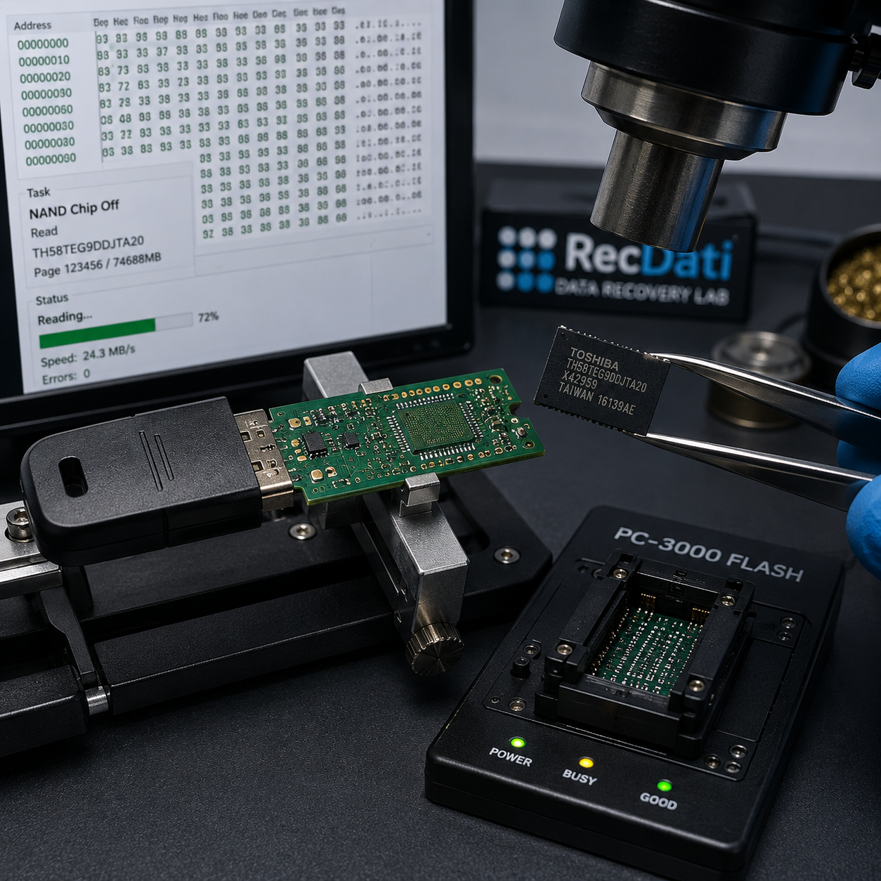 Procedura Chip-Off per recupero dati da memoria NAND di chiavetta USB