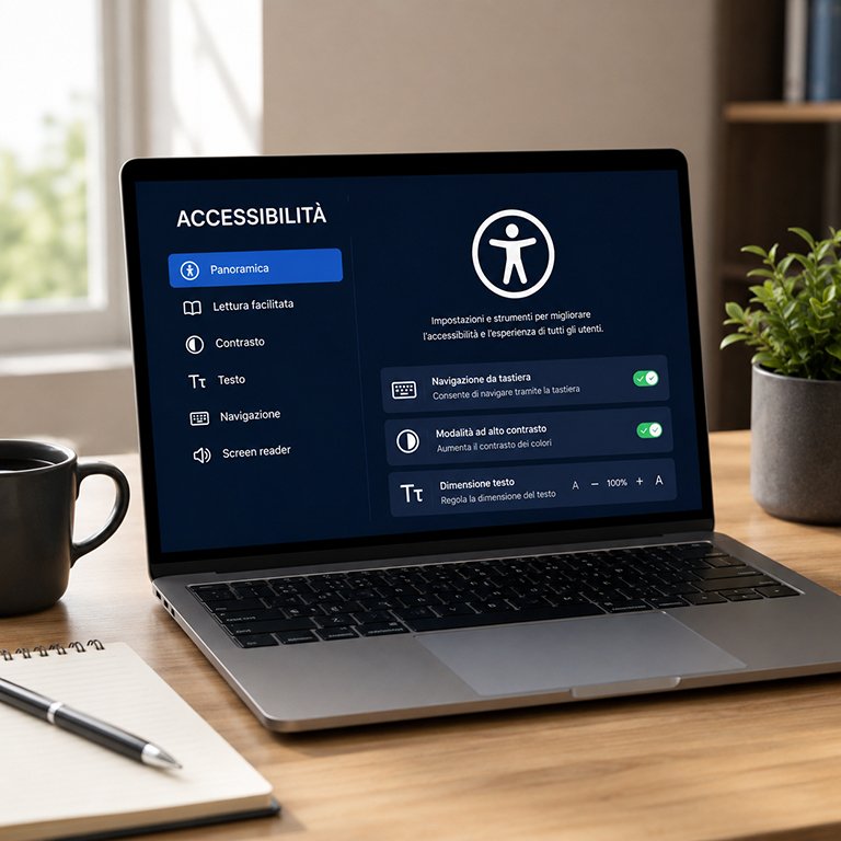 Interfaccia digitale per l’accessibilità web visualizzata su laptop moderno in ambiente professionale.